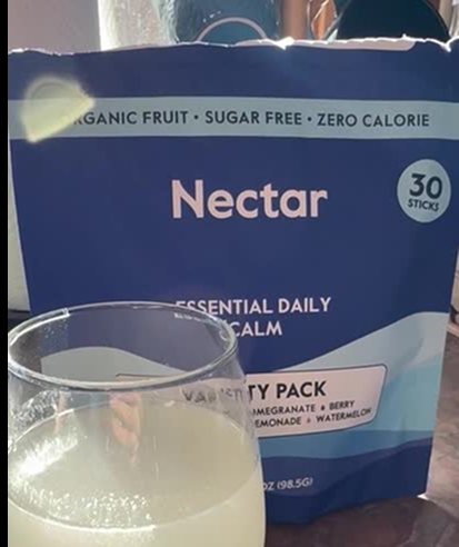 Nectar Essential Daily Calm bag and glass